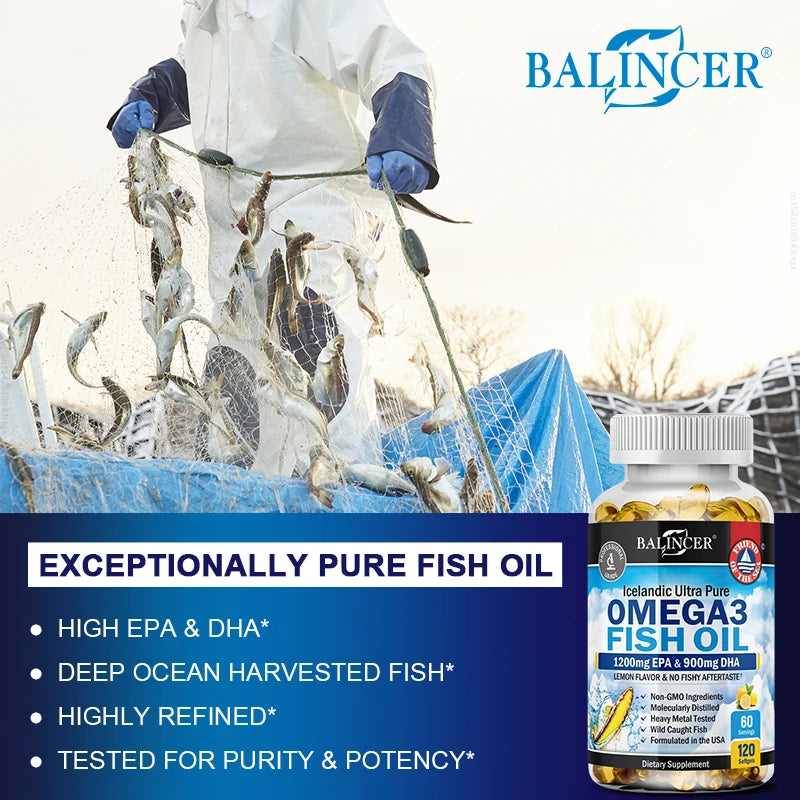 Omega-3 Fish Oil Supplement - with EPA & DHA - Supports Heart and Brain Health Omega 3 Fatty Acids 120 Capsules