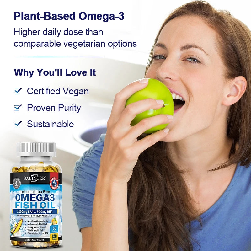 Omega-3 Fish Oil Supplement - with EPA & DHA - Supports Heart and Brain Health Omega 3 Fatty Acids 120 Capsules