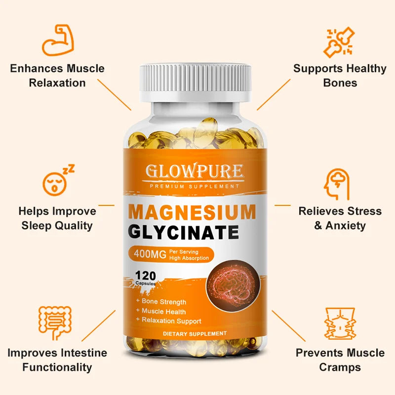 Magnesium Glycinate for Sleep, Brain, Nervous System, Bone, Muscle, Relieve Anxiety Heart Health