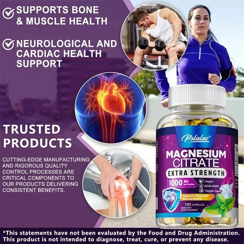 Magnesium Citrate 1000mg – Stress Relief, Bone, Sleep, Heart & Muscle Supplement