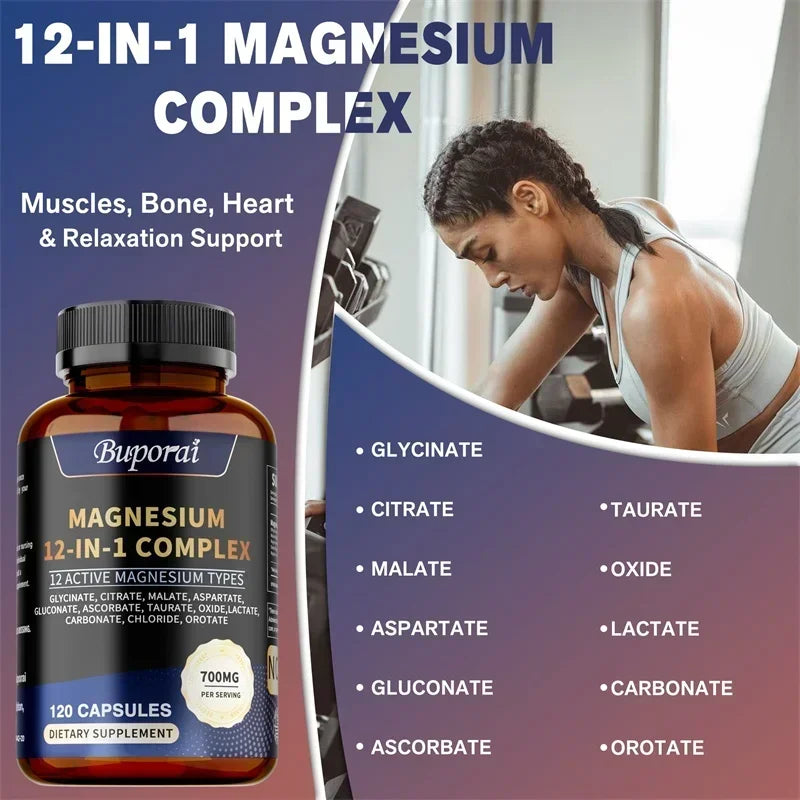 Magnesium Complex Capsules – 12-in-1 Formula for Bone, Sleep, Nerve & Digestive Health