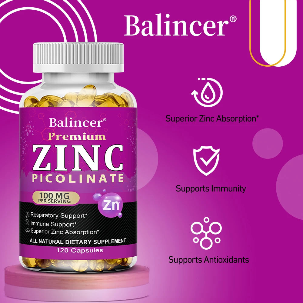 Zinc Picolinate 100mg – Immune Support, Skin Health, Sleep & Energy | 30, 60 & 120 Capsules