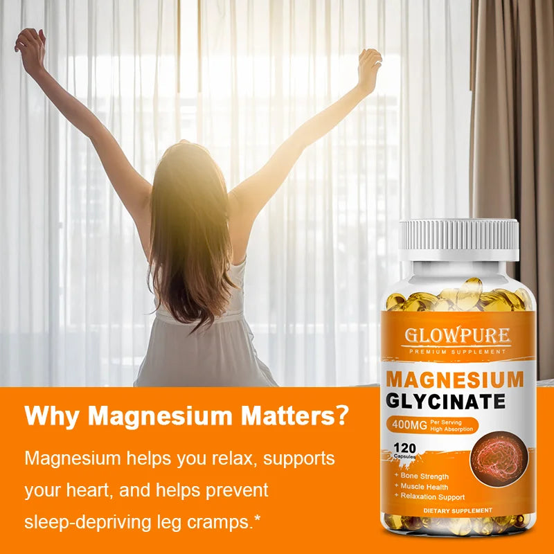 Magnesium Glycinate for Sleep, Brain, Nervous System, Bone, Muscle, Relieve Anxiety Heart Health