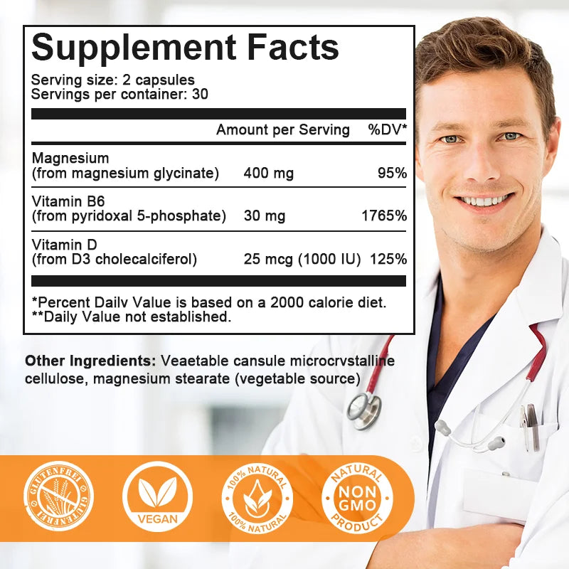 Magnesium Glycinate for Sleep, Brain, Nervous System, Bone, Muscle, Relieve Anxiety Heart Health