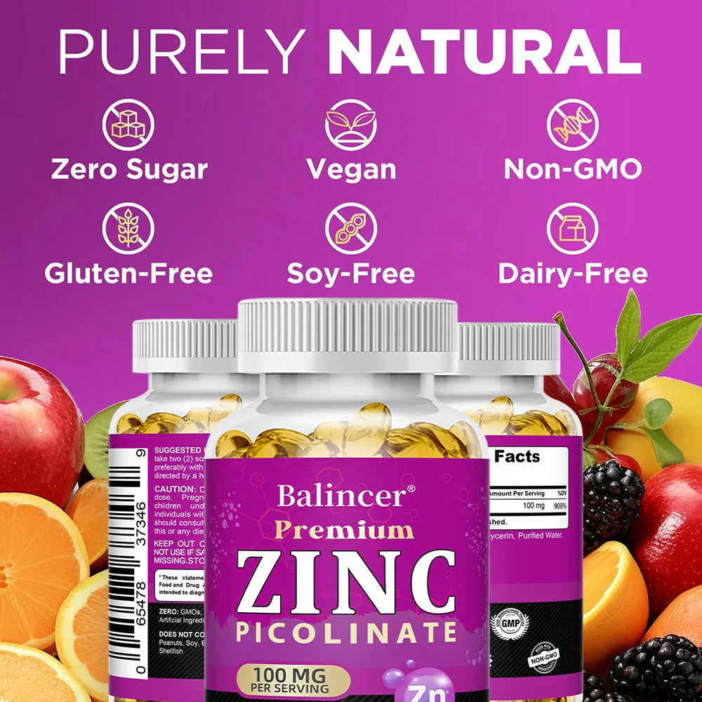 Zinc Picolinate 100mg – Immune Support, Skin Health, Sleep & Energy | 30, 60 & 120 Capsules