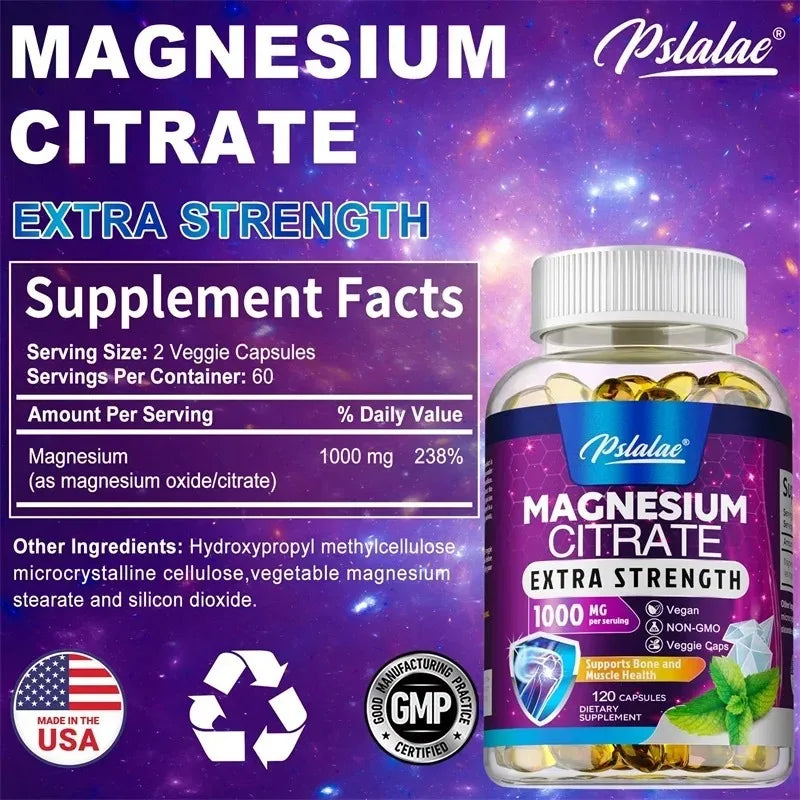 Magnesium Citrate 1000mg – Stress Relief, Bone, Sleep, Heart & Muscle Supplement