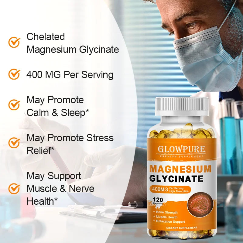 Magnesium Glycinate for Sleep, Brain, Nervous System, Bone, Muscle, Relieve Anxiety Heart Health