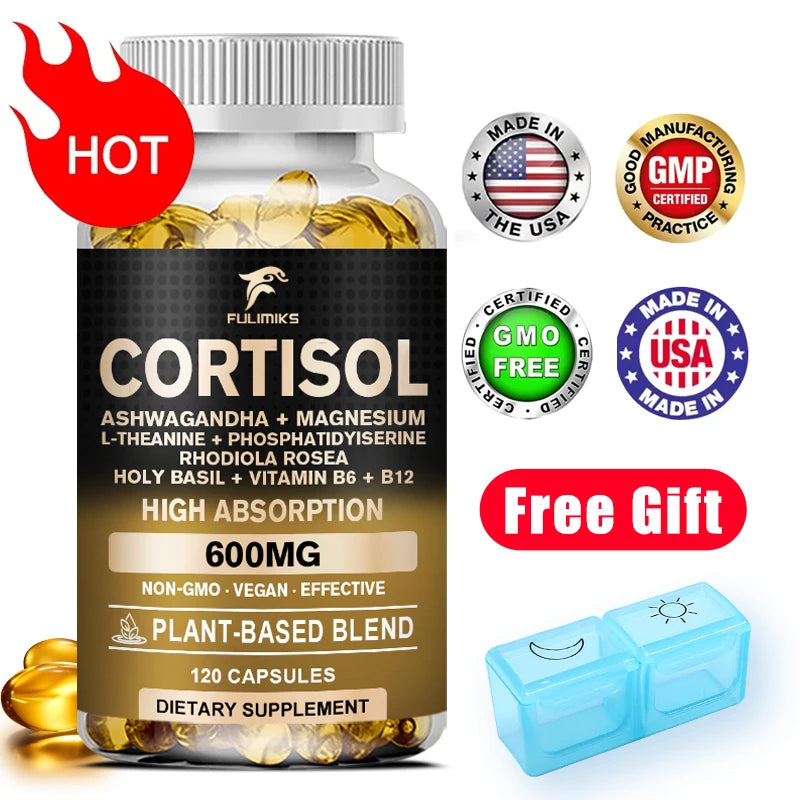 Cortisol Supplement, Holy Basil | Ashwagandha | Rhodiola | L-Theanine, Plant-Based Hormone Balance - Mood, Focus & Sleep Support